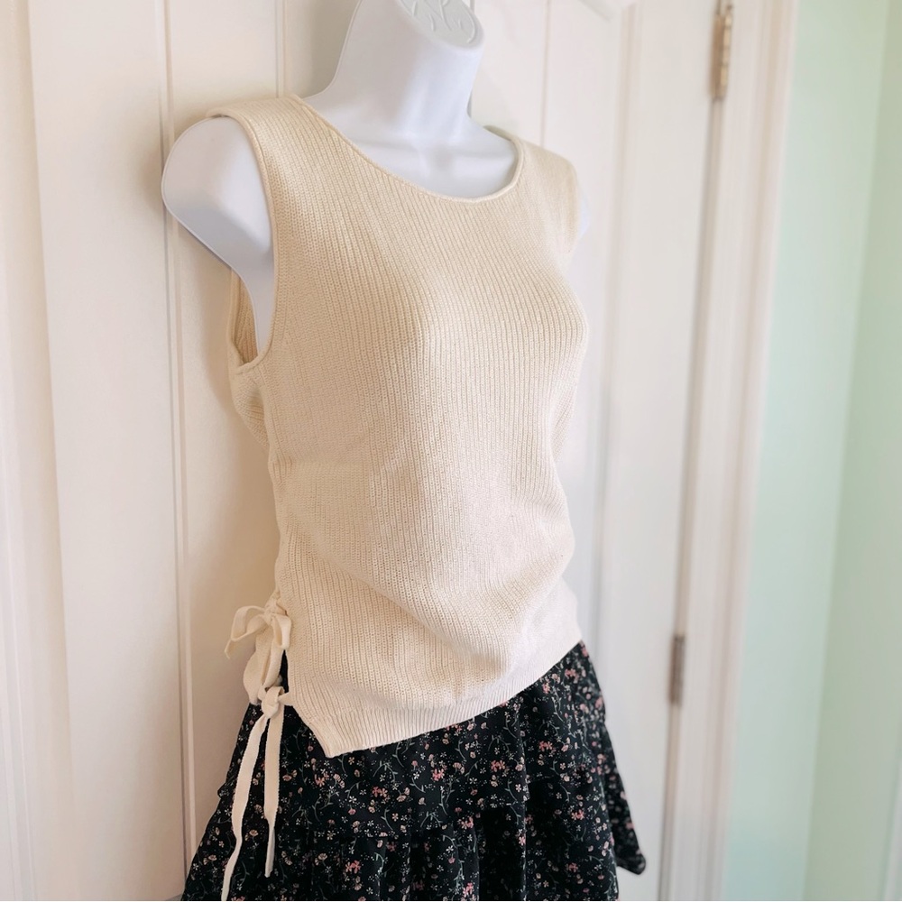 Madewell Balletcore Knit Double Side Bow Tie Cream Tank Top Sz Small NWOT - Picture 1 of 8